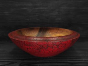 Spaltovaná ořechová miska „Ohnivá láva“ (23×7 cm)